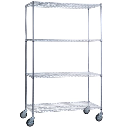 R&B Wire Rolling Wire Shelving Cart 18 x 60 x 68 With Wire Shelves - Short